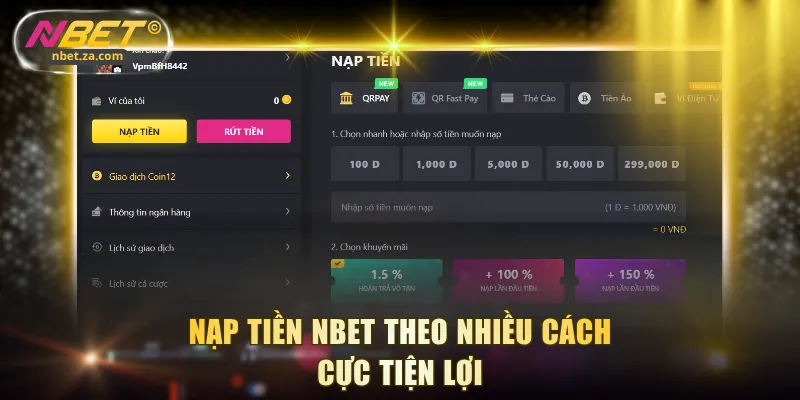 Nạp tiền NBET theo nhiều cách cực tiện lợi
